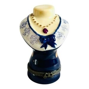 Rare Vintage Porcelain Mannequin Bust Trinket Box Hinged Necklace Ring Box NIB